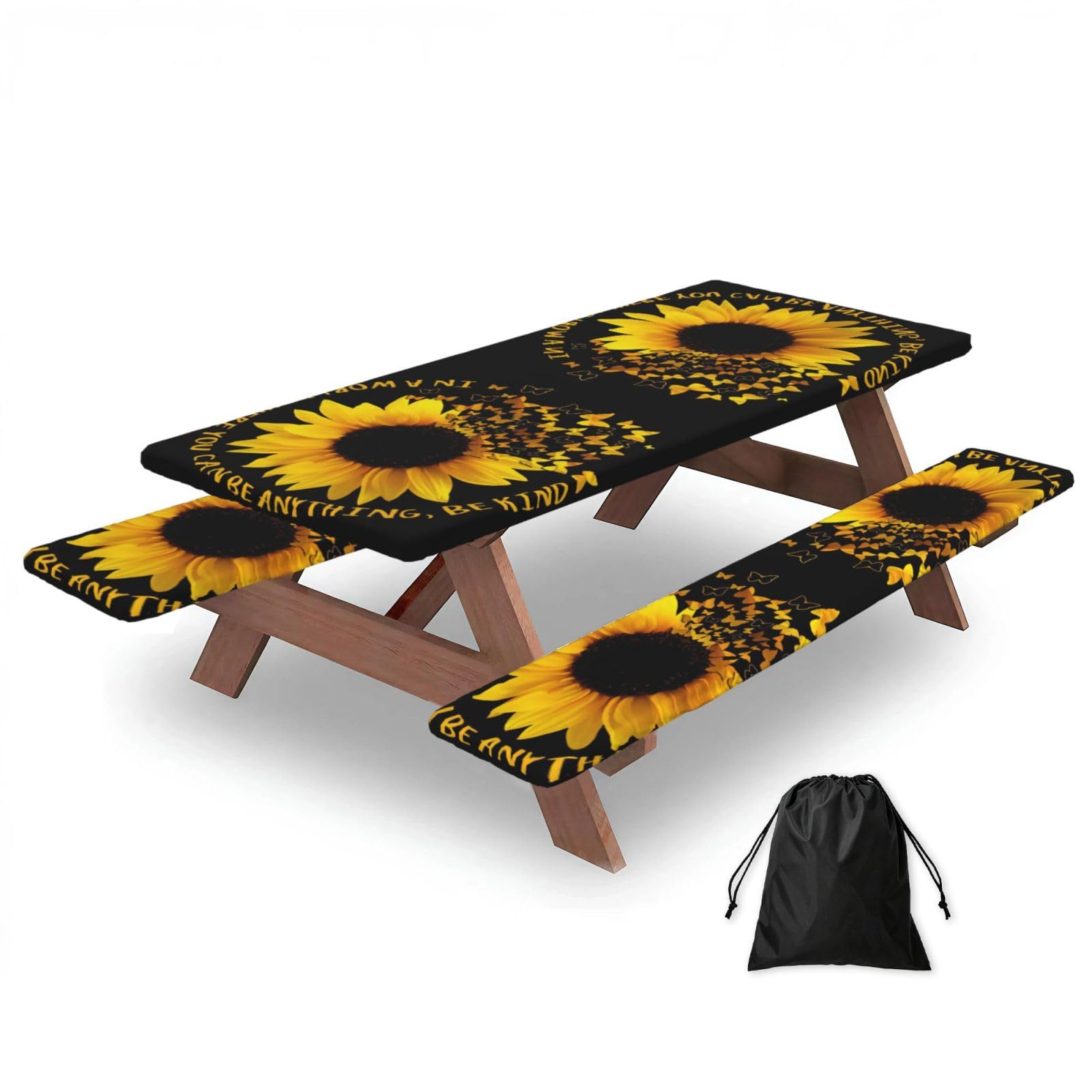 Butterfly And Sunflower Print 3 Pack Wipeable Picnic Bench Cover And Table Cover Lightweight Table Cloth For Camping Outdoor