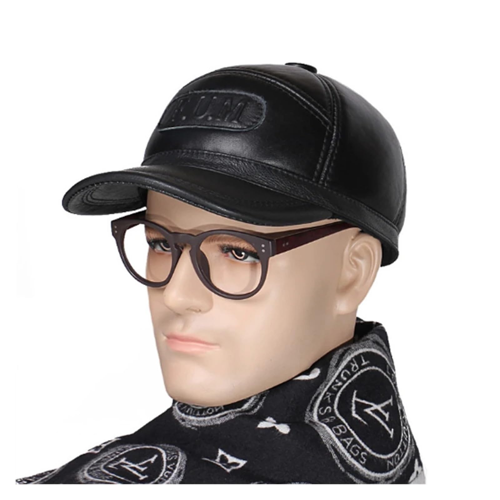 Gorras De Béisbol con Protección For La Cabeza De Piel De Oveja Auténtica Y Cálida De Piel De Invierno For Hombre, Sombrero Ajustable con Relieve Negro For Hombre