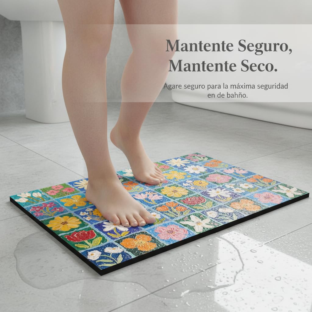 Tappetino da Bagno in atomacea, Fiori B, 80x120cm
