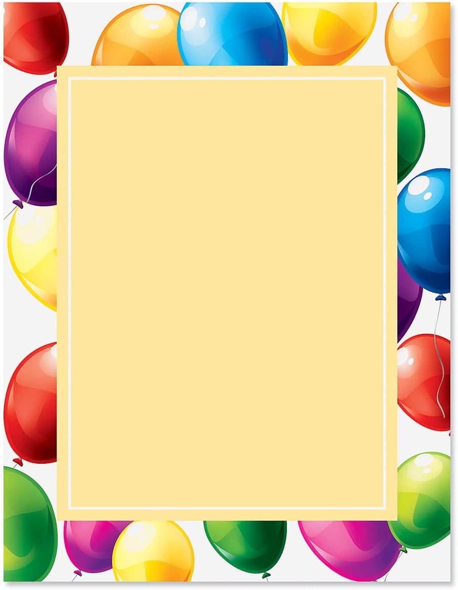 Current Gold Balloons Anniversary Letter Paper - Birthday Stationery Papers With Decorative Border Designs, Printable Holiday, Wedding, & Party Invitation Letterhead Sheets, Set of 25, 8 1/2" x 11"