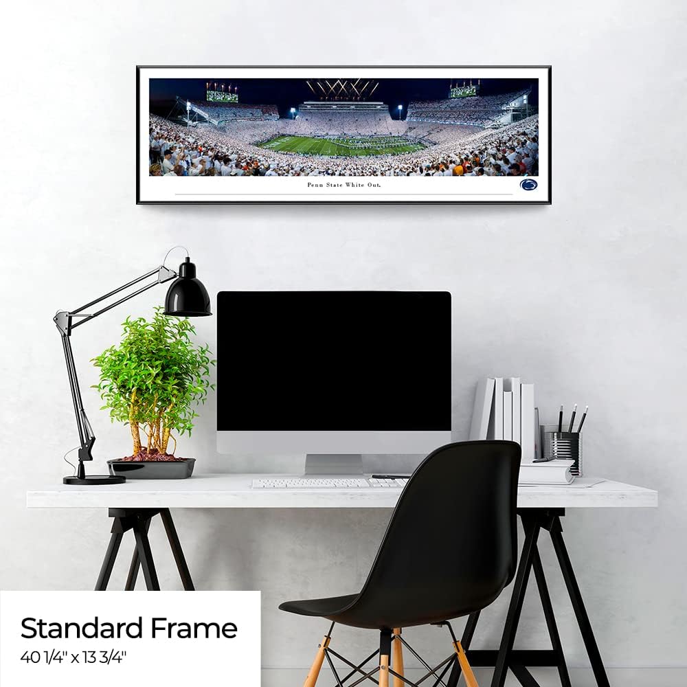 Penn State Football, Run Out (2021 White Out) - 40.25x13.75-inch Standard Framed Print by Blakeway Panoramas