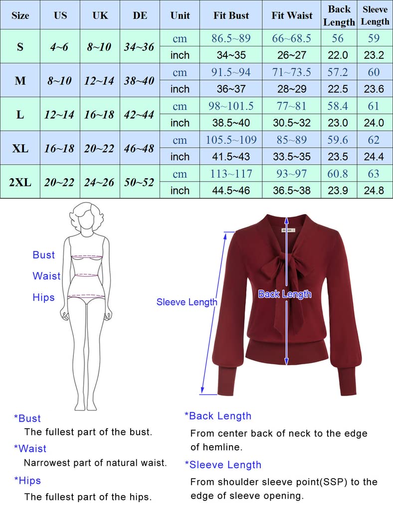 GRACE KARIN Blusa Elegante Donna a Manica Lunga Scollo a V con Fiocco Tinta Unita da Ufficio