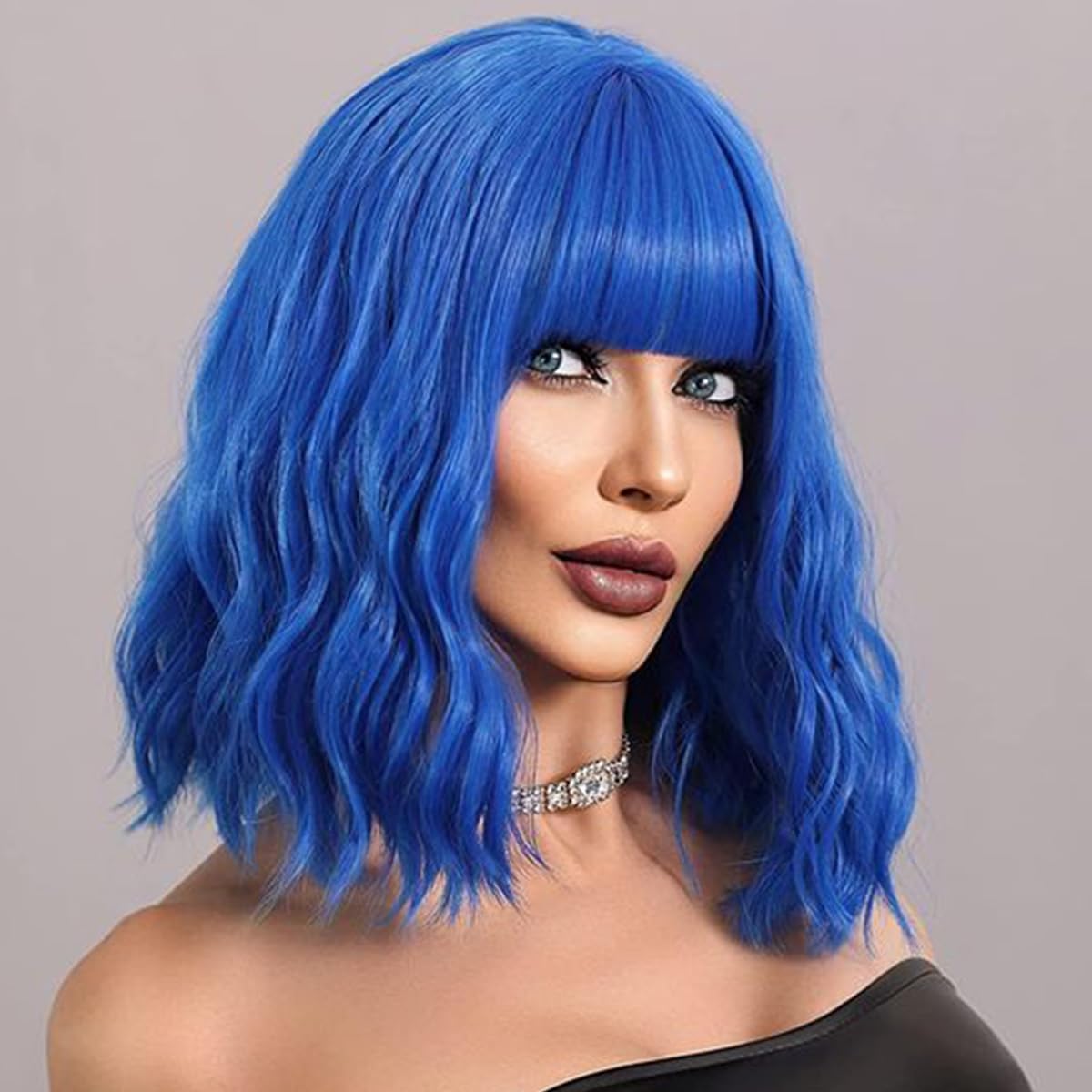 Wavy Wig With Air Bangs Women's Short Bob Colorful Wigs