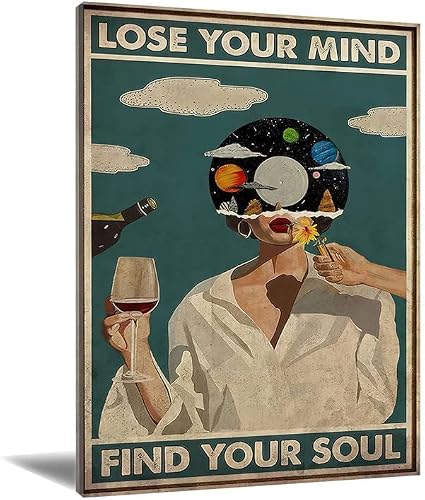 Vintage Music Poster,Lose Your Mind Find Your Soul Wall Decor,Music Girl Art Prints,Vintage Music Canvas Painting,Abstract Wall Art,Black Woman Wall Decor,for Living Room Bedroom16X24Inch Unframed