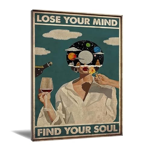 Vintage Music Poster,Lose Your Mind Find Your Soul Wall Decor,Music Girl Art Prints,Vintage Music Canvas Painting,Abstract Wall Art,Black Woman Wall Decor,For Living Room Bedroom16X24Inch Unframed #TOP1