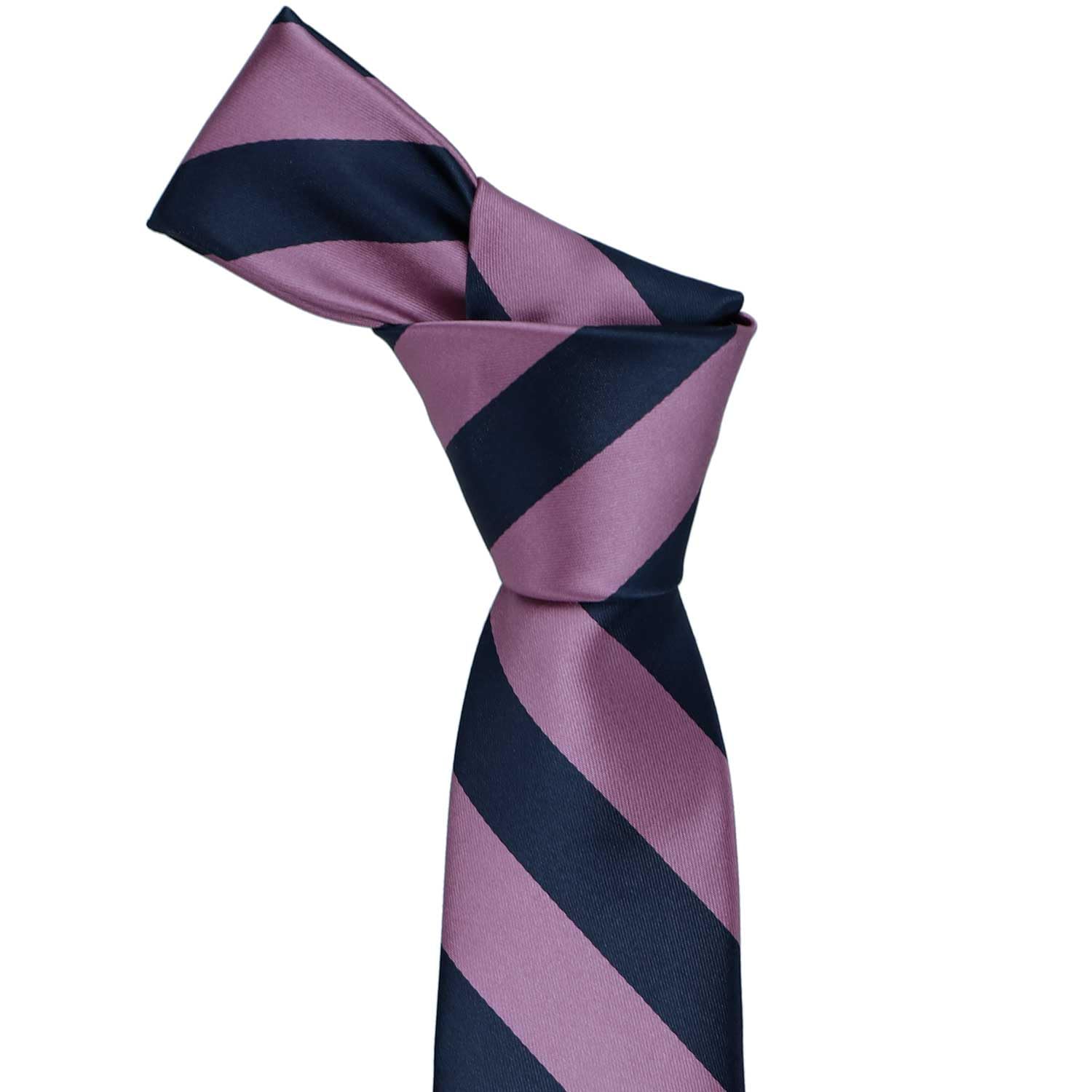 tiemart Boys' Neckties for 8 to13 years old (Navy Blue and Dusty Purple Stripe)