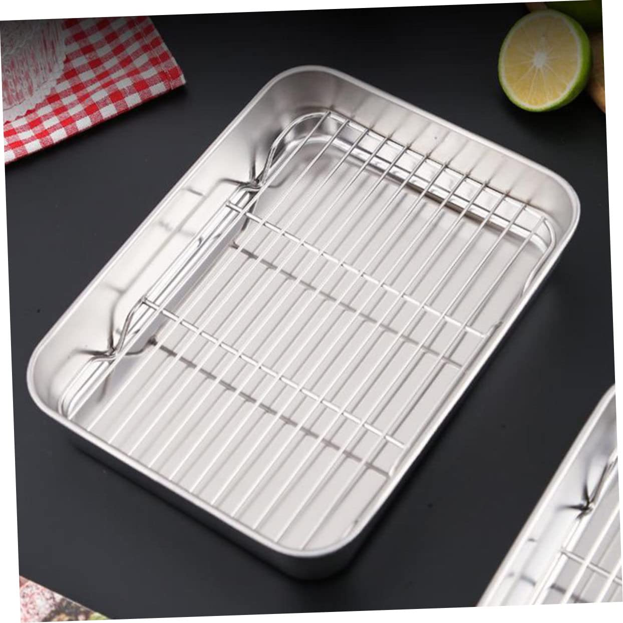 ULTECHNOVO Edelstahl Backblech Satz mit Rostfreiem Gitter Großer Volumen Backform im Japanischen Stil für Backen und Rösten Silberfarben