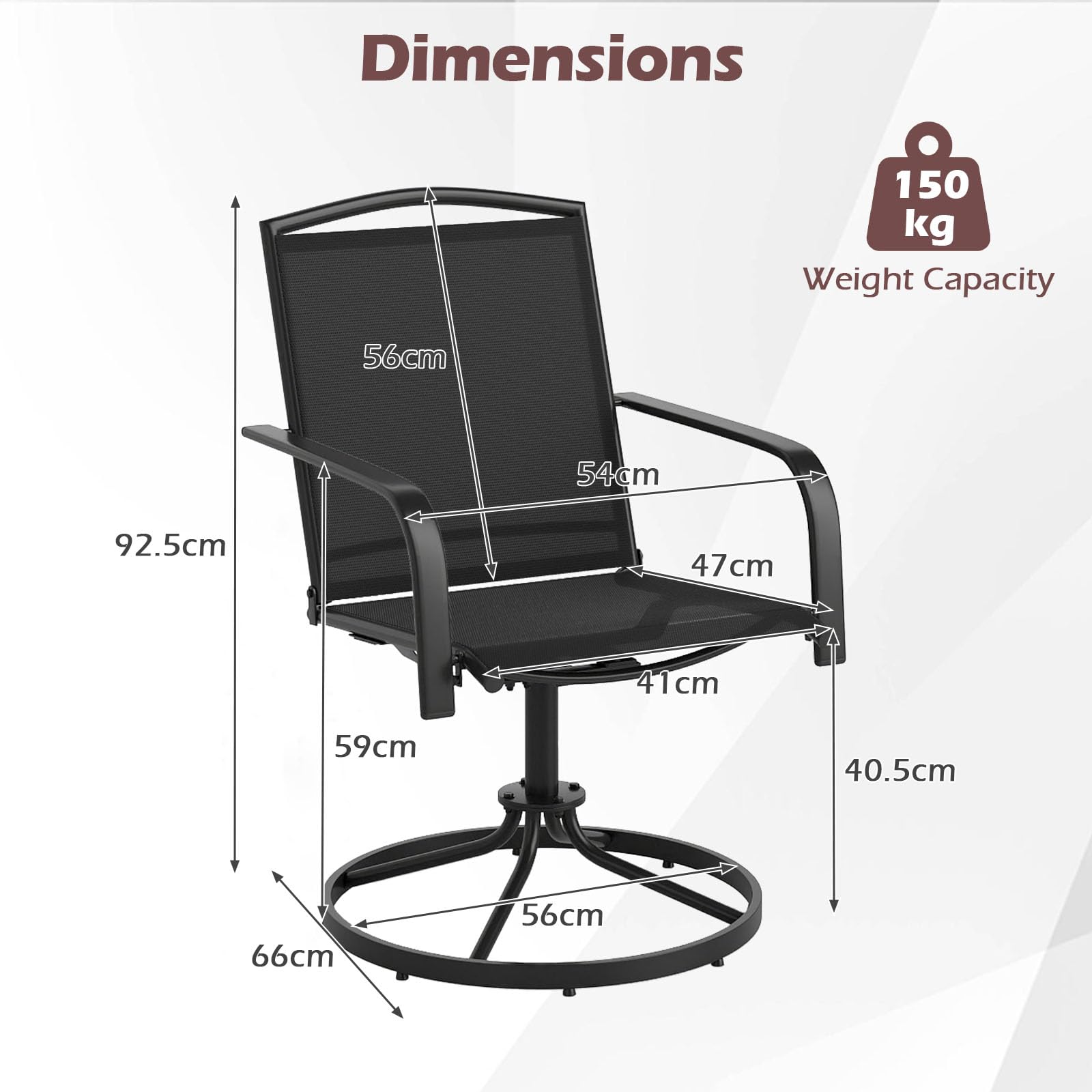 GIANTEX Lot de 2 chaises à bascule rotatives, fauteuils avec dossier haut, accoudoirs et tissu respirant, cadre en métal, charge jusqu'à 150 kg, chaises pour patio, jardin, terrasse (Noir)