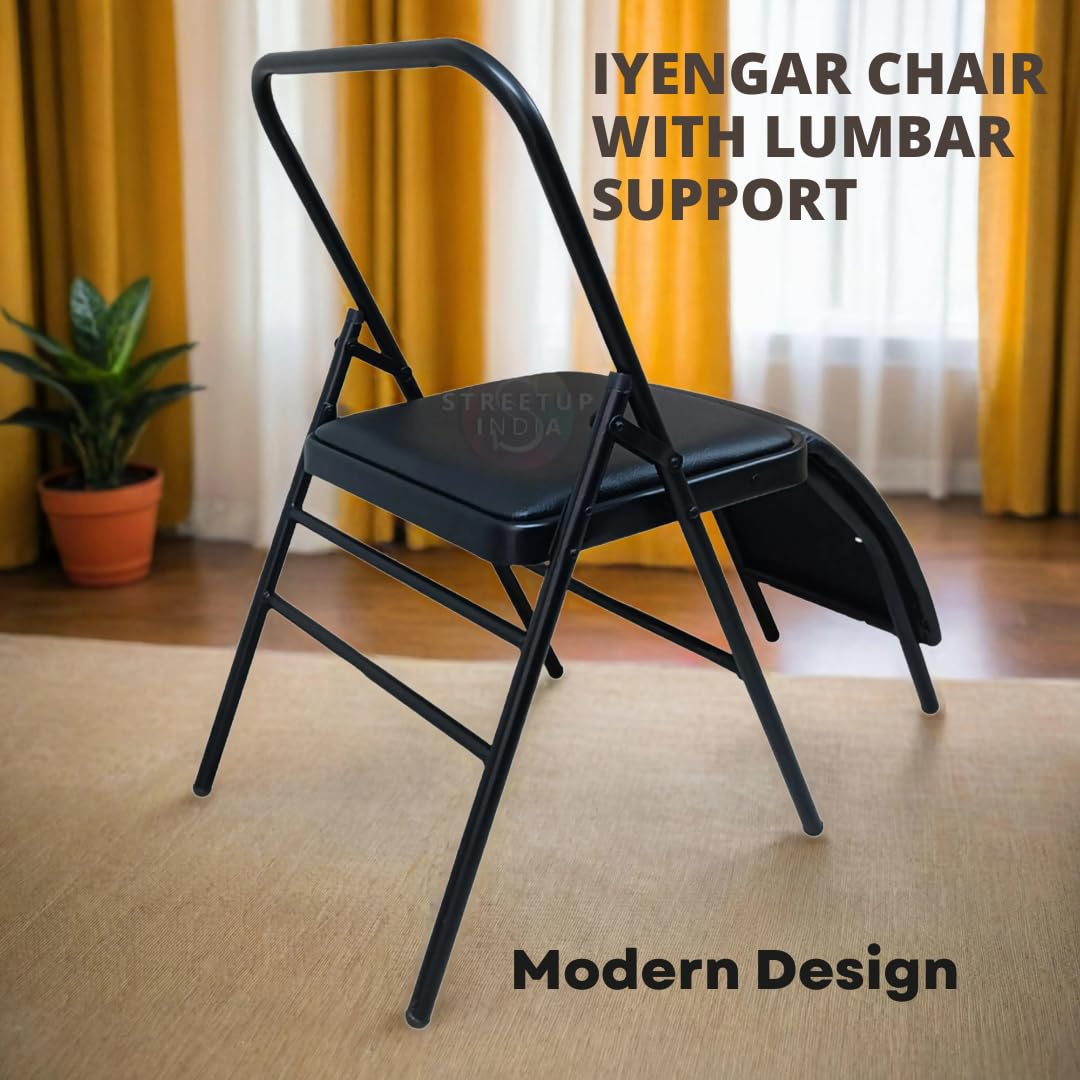 Streetup India® Iyengar Yoga Chair With Lumbar Back Support Backless/Meditation Chair For Yoga (Leather Cushion Cover),Black 3