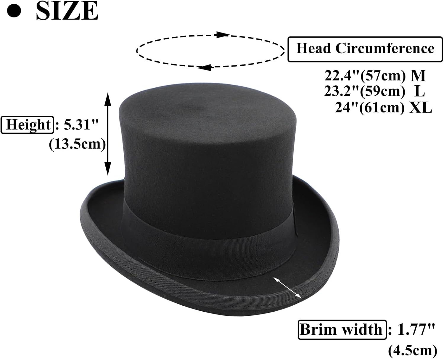 Top Hats for Men Women Wool Tall Top Hat Satin Lined Party Dress Hat Black Topper Hat Christmas Costume Tophat - Image 4