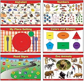 brainymats Educational Kids Placemats Set of 4 + 2 FREE (Basic Skills)- Alphabet