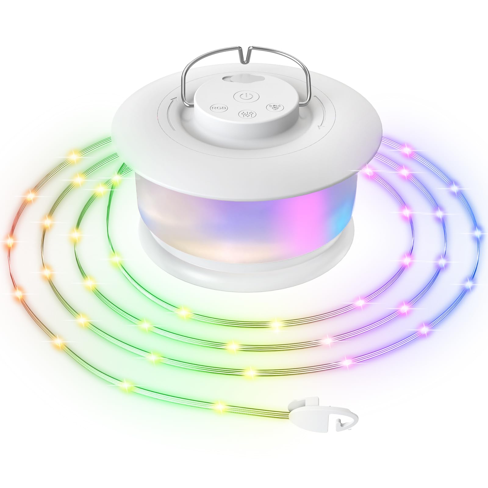 Camping-Lichterkette für den Außenbereich mit Musik-Synchronisation, schnelle Lagerung, LED-Lichterkette mit 7 RGB-Farben und 12 Modi, Zeltlichter, tragbare Camping-Laterne, wasserdicht, Camping-Licht