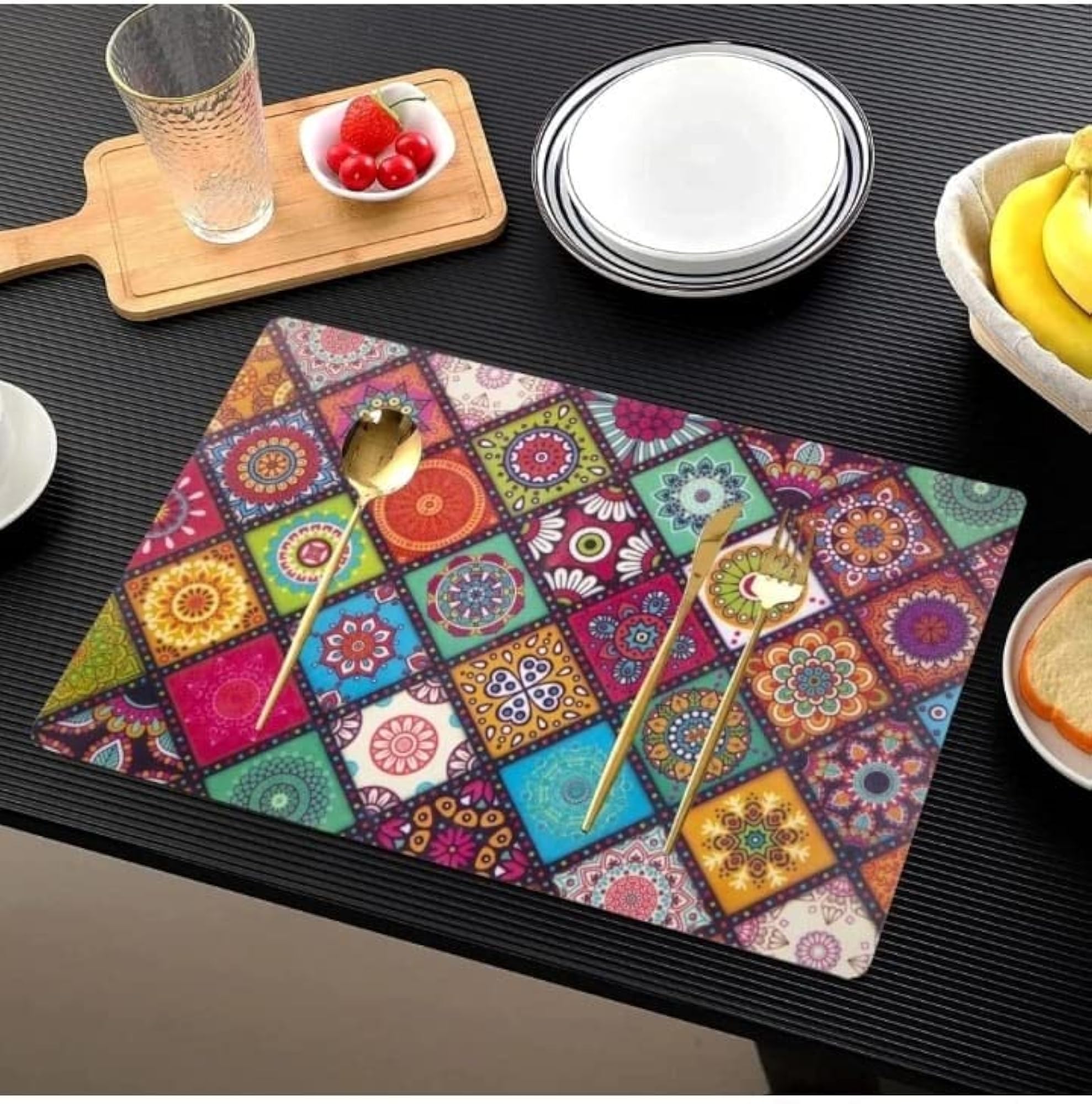 PVC Reversible Printed Dining Table Mat Set of 4