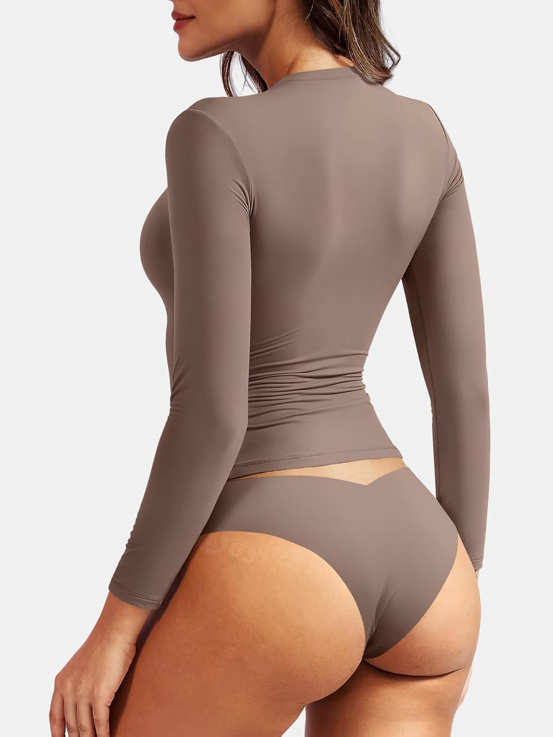 VOYJOY Women Slim Fit Long Sleeve T Shirts Crew Neck Double Lined Fitted Basic Crop Top Sexy Trendy Going Out Top - Image 2