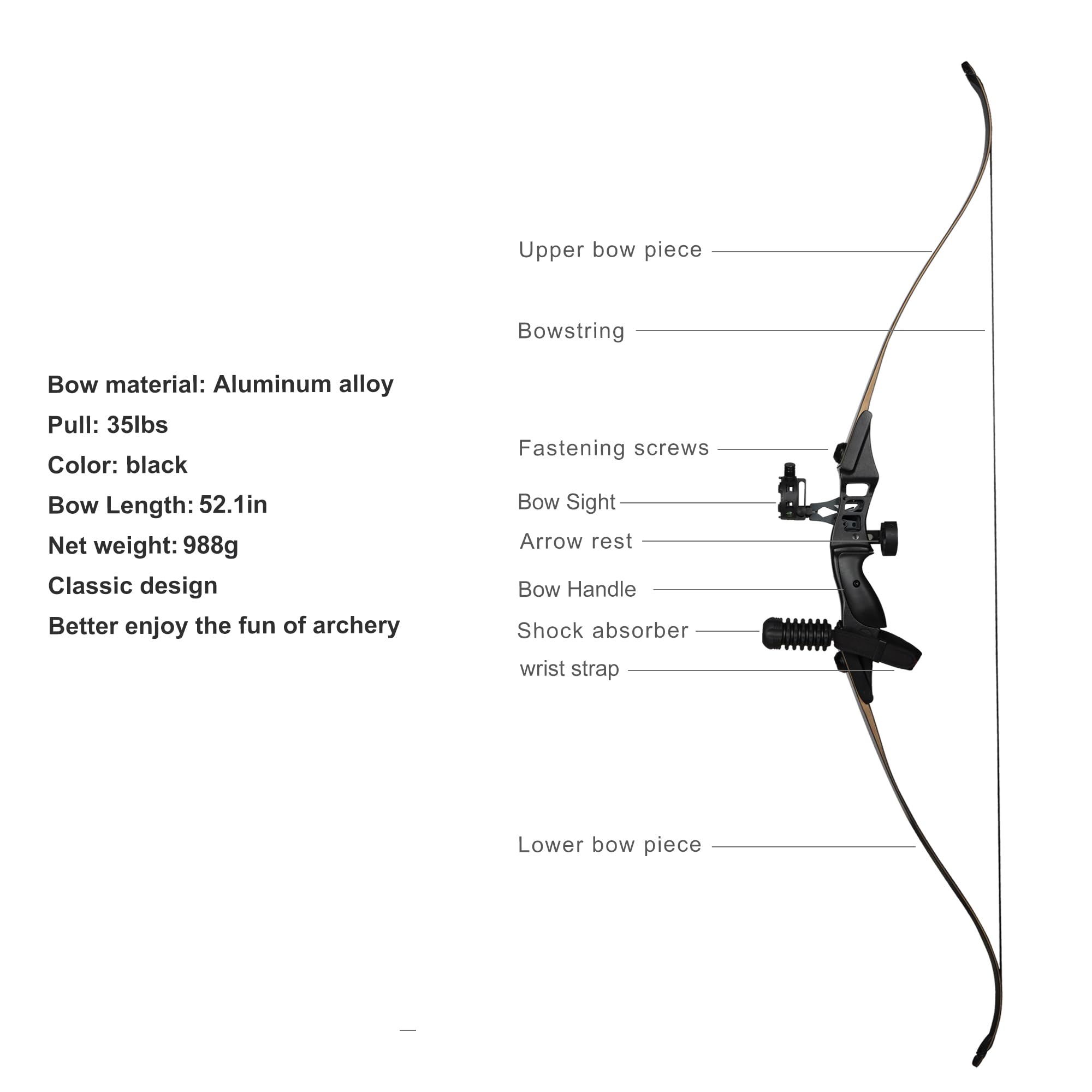 Ricurvo Arco Archi Takedown con Freccia Set 35 lb per Adulti Tiro Caccia Pratica Mano Destra