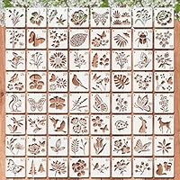Mocrop 64 Stücke Tiere Blumen Wiederverwendbar Malvorlagen Schablonen 7.6×7.6cm Malen Journaling Zubehör Blätter Vogel Zeichnung Malschablonen Zeichenschablonen Kinder für Bullet Journal Scrapbooking