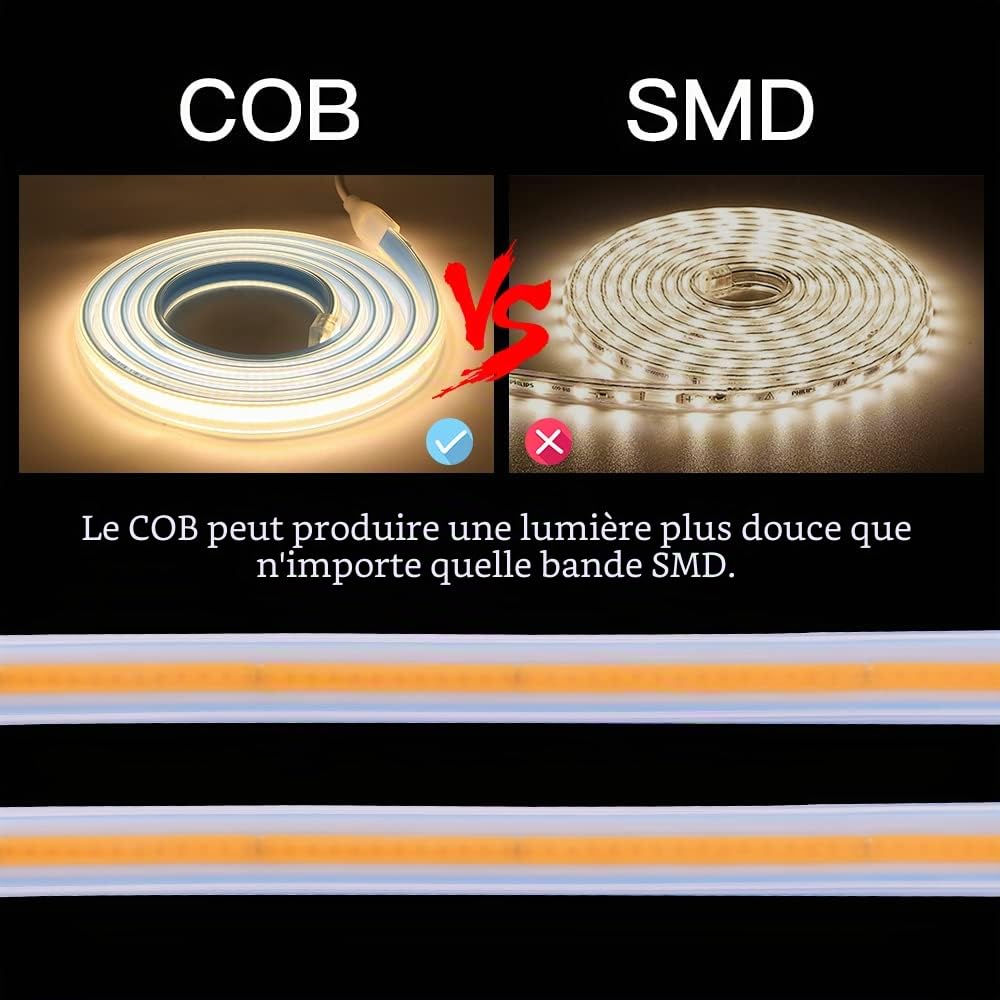 pcning 220V Bandeau COB LED 3M Blanc IP67 Étanche 280 LEDS/M Bande Flexible Ruban Lampe 4000K 3M 220 V (Blanc, 3)