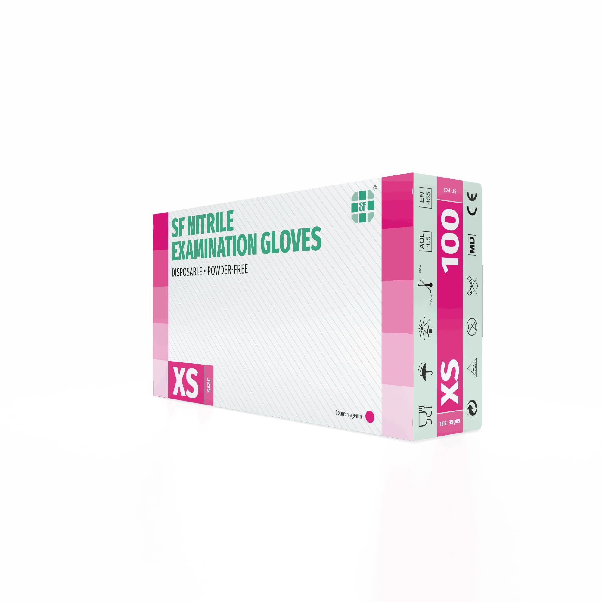 SF Guantes de nitrilo XS magentas – 1000 (10x100) unidades, guantes desechables sin polvo, sin látex, médicos y de examen, aptos para cocina, limpieza, cosmética y uso doméstico