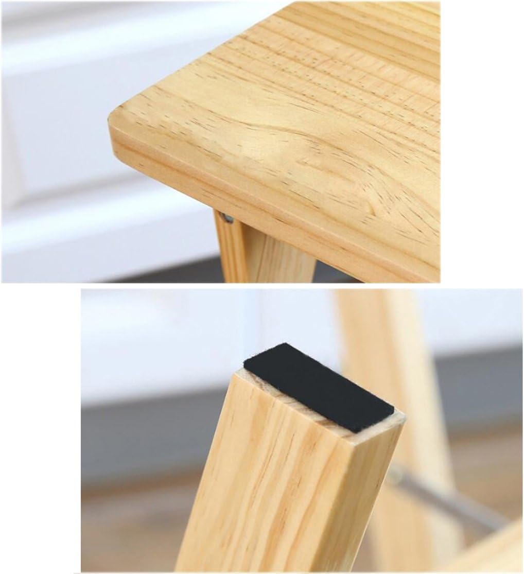 Solid Wood Folding Ladder Stool with 3 Steps Multifunctional Wooden Chair for Kitchen Pub Café Green Color