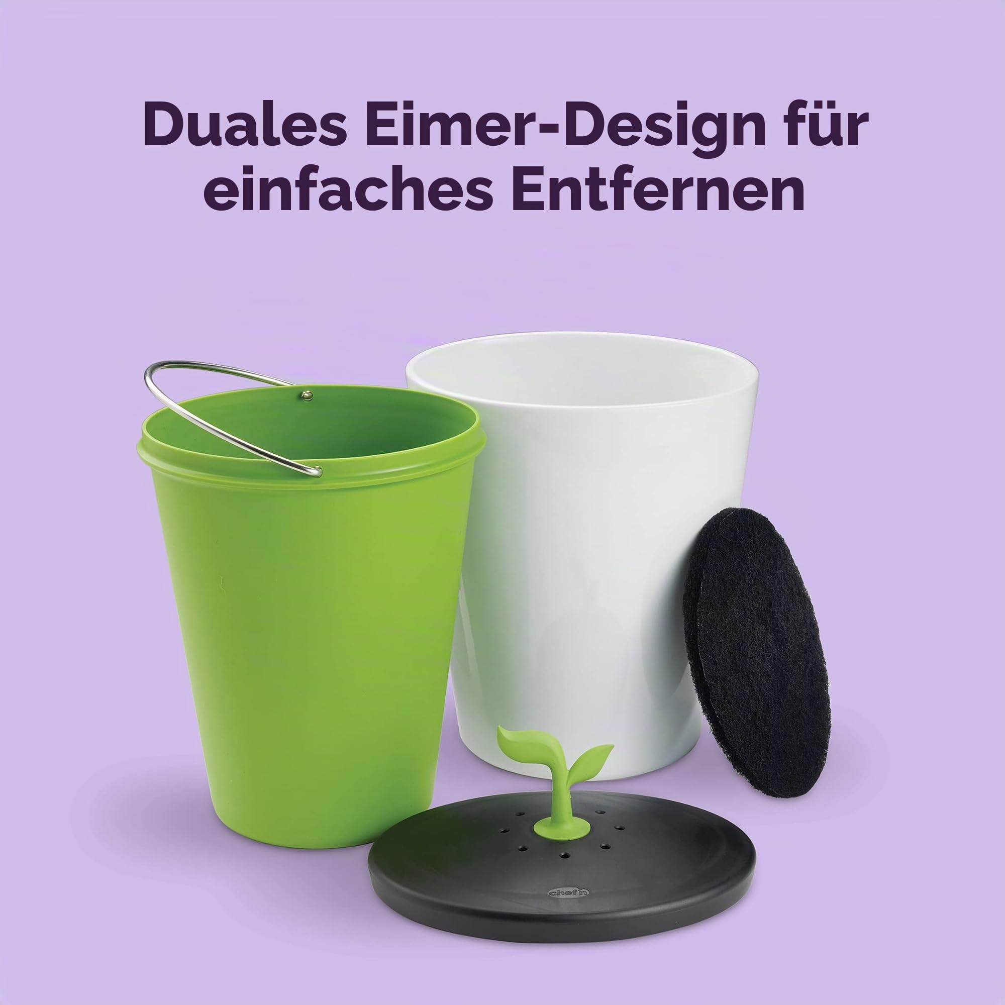 Chef'n EcoCrock Komposteimer, Keramik, schwarz/weiß, 3.3 Liter