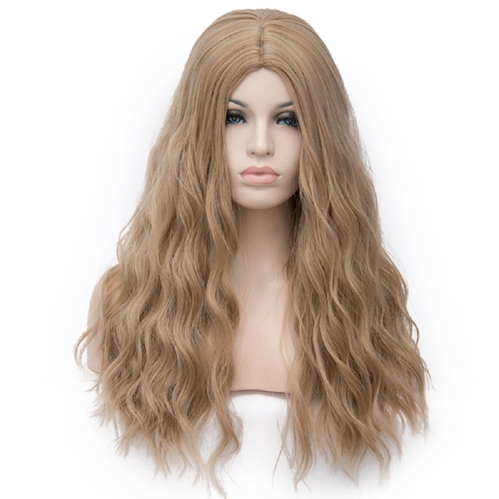 Wavy Light Brown Wigs Curly Long Ringlet Wigs Middle Part