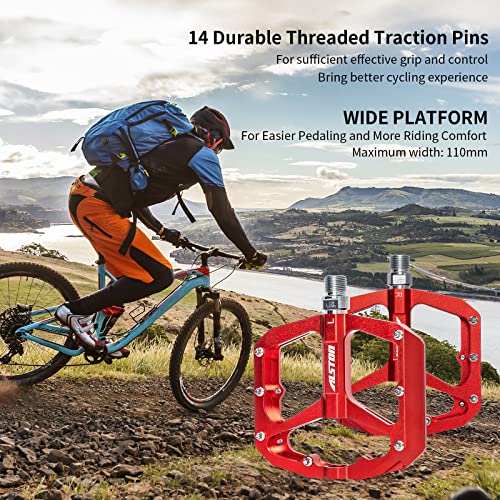 Alston Bike Pedals Bicycle Pedals Cnc Bike Platform Pedals 3 Bearings 9/16 Aluminum Alloy Bicycle Pedals Flat Pedals With Anti-Skid Nails For Bmx Mountain Road Bike #TOP5