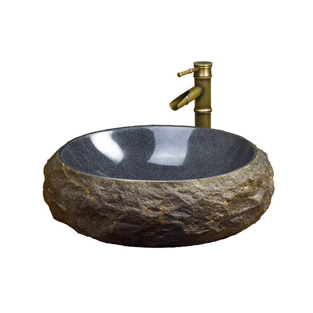 Buy MZH Resin Washbasin Natural Stone Oval Recessed Antique Stone Wash Basin Marble Above