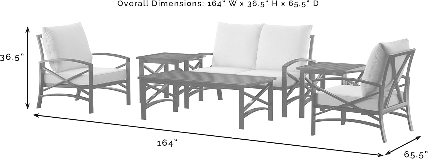 Crosley Furniture Kaplan 6-Piece Outdoor Loveseat Patio Furniture Set, Conversation Sets for Porch, Deck, Oiled Bronze with Oatmeal Cushions