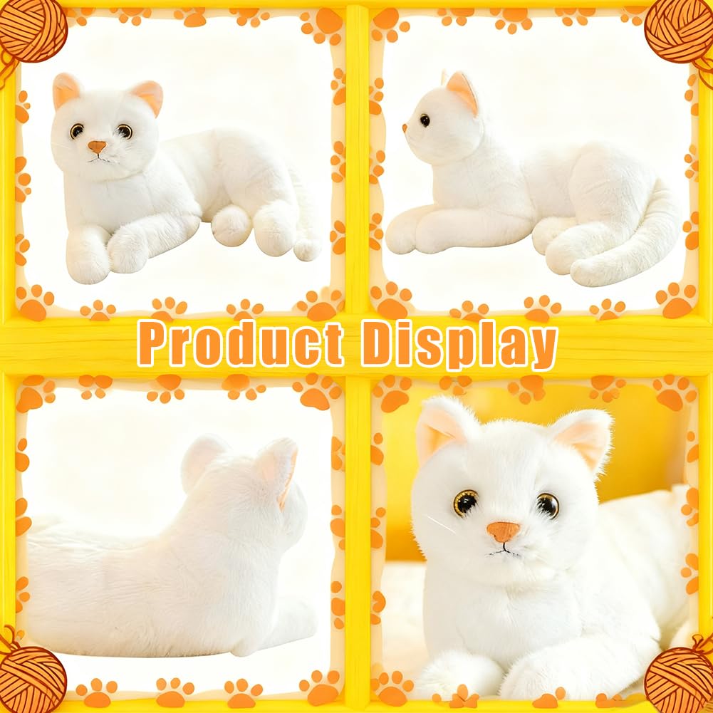 Simulazione Peluche di gatto, Peluche Gatto Grigio Realistico Giocattolo per Gatti, Simulato Morbido Giocattolo Regalo per Bambini e Collezionisti - Grigio (white) - 3