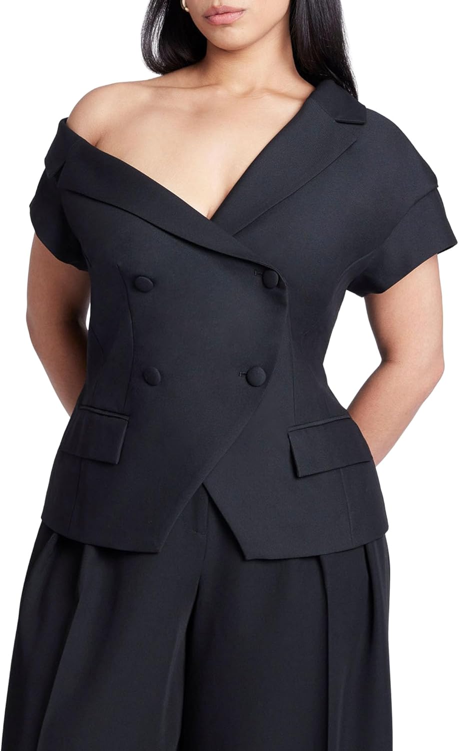 ELOQUII Women's Plus Size Asym Neckline Short Sleeve Blazer