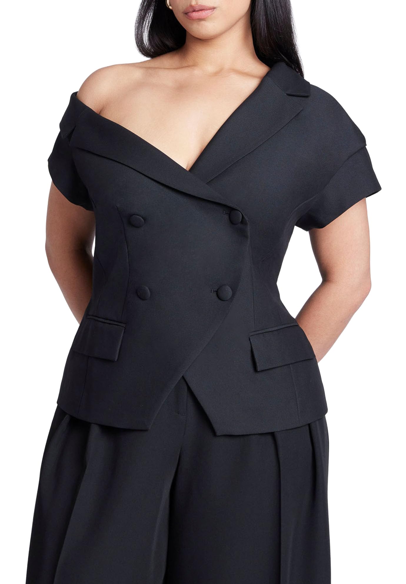 ELOQUII Womens Plus Size Asym Neckline Short Sleeve Blazer