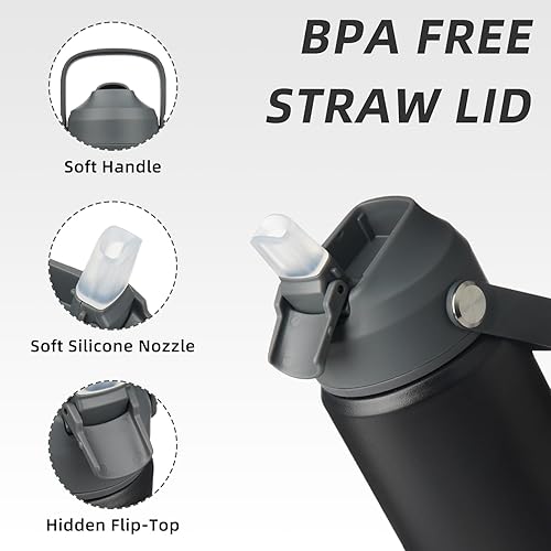 Miniatura 2 de BJPKPK Botella de agua aislada con tapa con pajilla, botellas de agua térmica de 18 onzas con boquilla suave, mango flexible y funda antideslizante,