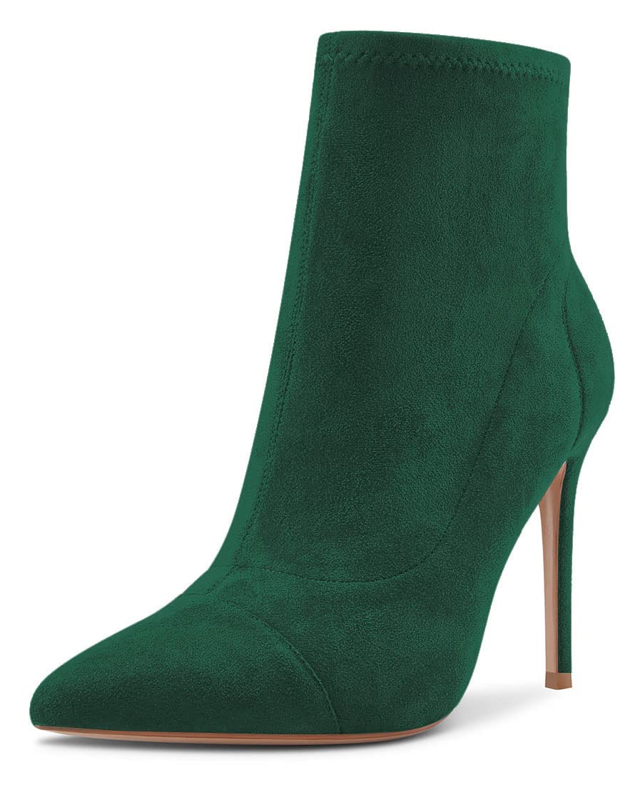 Saekcted Women High Heel Stiletto Pointed Toe Ankle Boots Short Bootie Slip-on Classic Dress Office Party Boots 3