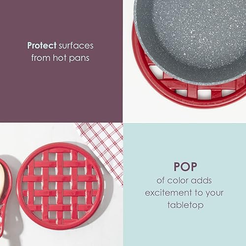 Miniatura 4 de Home Basics Salvamanteles redondos de hierro fundido  Protege las encimeras de cocina  Úsalo debajo de una planta o en la mesa de comedor (rojo)