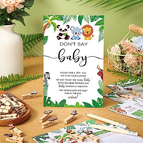 Image of Patelai 321 Pcs Safari Baby Shower Games Party Supplies, Jungle Animal Shower Games, 5 Sets (50 Cards Each) Activities Cards with 20 Pencils 1 Don't Say Baby Sign 50 Clothespin Gender Reveal Decor