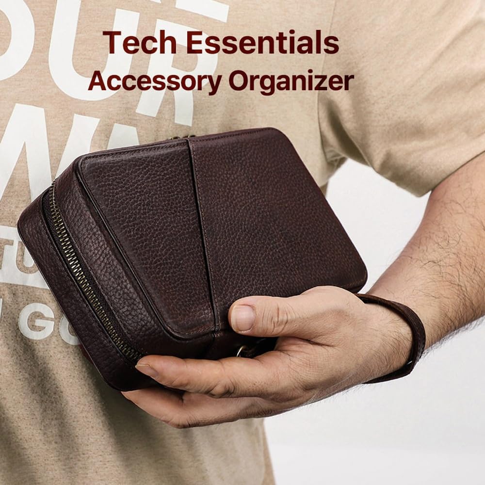 Custodia organizer for cavi da viaggio in pelle Accessori elettronici multifunzionali Borsa da trasporto con cerniere Borsa tecnica for cavi, Power Bank
