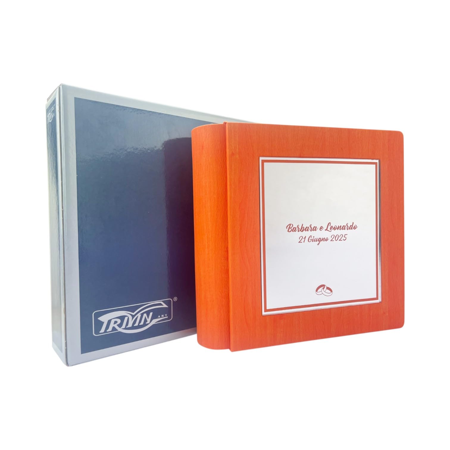 Álbum de fotos – Júpiter Mirror - de piel sintética efecto madera con recuadro Plex espejo grabado y colorido personalizable, clásico con papel de seda, para boda, comunión, aniversario o boda