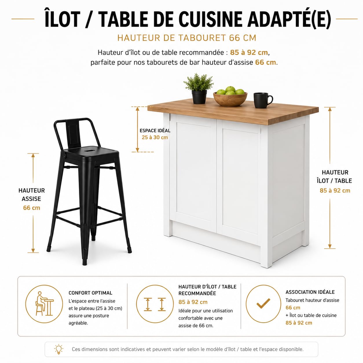 Kosmi Lot de 4 Tabourets de Bar Industriels Métal Noir – Hauteur d'Assise 66 cm – avec Dossier Amovible – Empilables sans Dossier – Repose-Pieds – pour Îlot Central, Cuisine, Bar, Restaurant