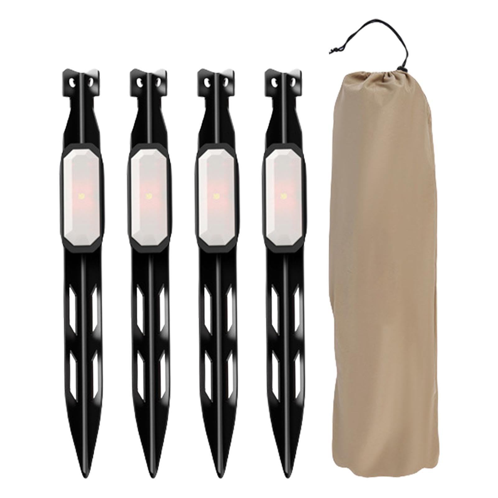 Strapazierfähige Zeltstangen, Zeltstangen, 4 Stück mit LED-Licht, Bodenanker in V-Form, für Picknick, Camping, Zeltheringe, Vordächer Sport & Freizeit