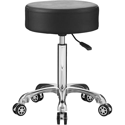 Professional Swivel Rolling Stool Adjustable Height Hydraulic Stool with Wheels for Clinic Dentist Spa Massage Salons Studio (Black)