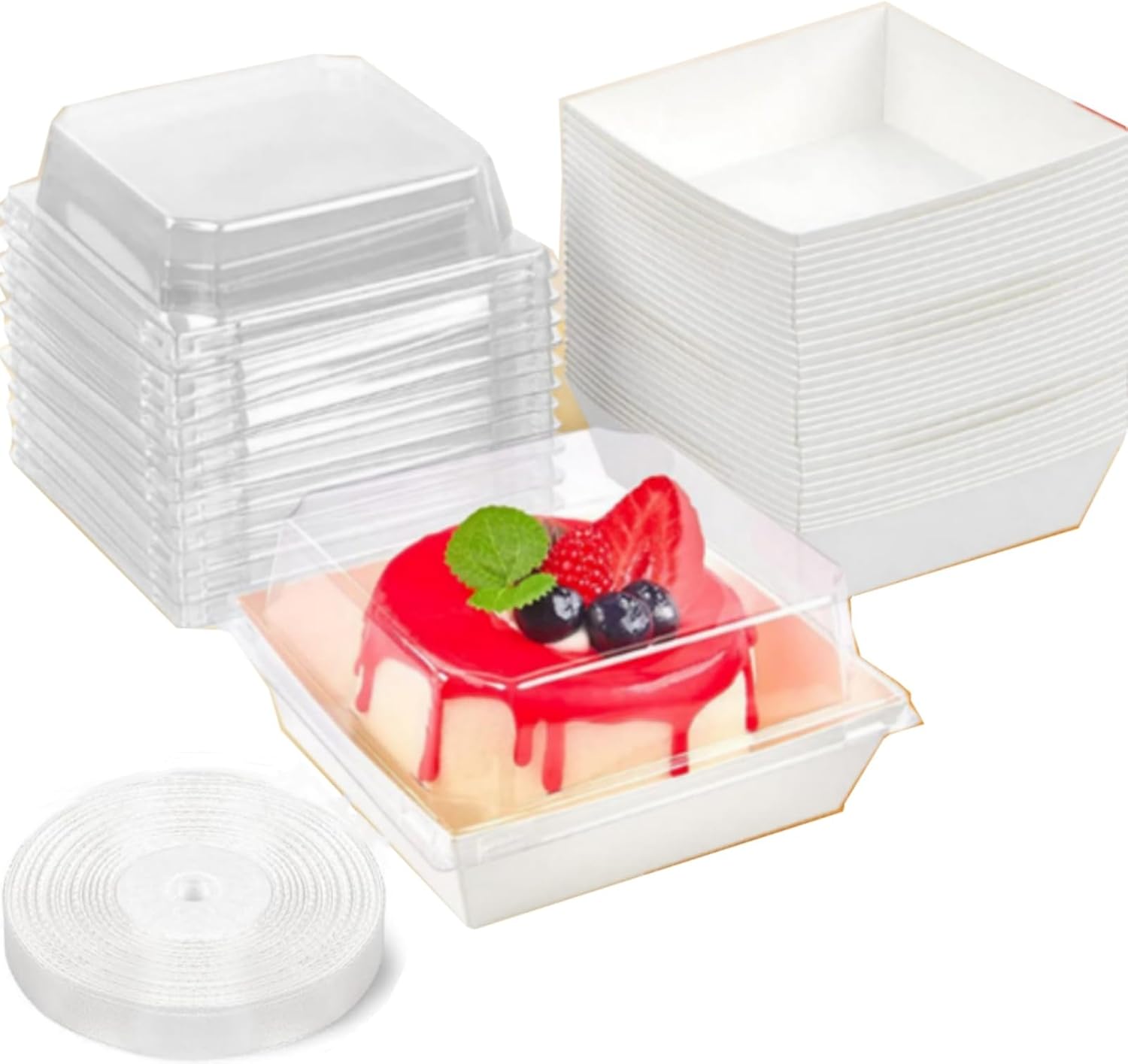 7 x 7 x 4 Inches Paper Cake Boxes with Clear Lids, 25 PackSquare Food Containers, Charcuterie Boxes Containers for 4-6 Inch Bundt Cake, Dessert, Pie, Cupcake, Bakery (brown)