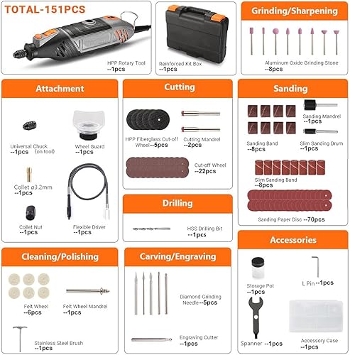 Miniatura 3 de DSF Kit de herramientas rotativas, motor potente mejorado de 135 W con velocidad variable, 150 accesorios de herramientas rotativas con portabrocas