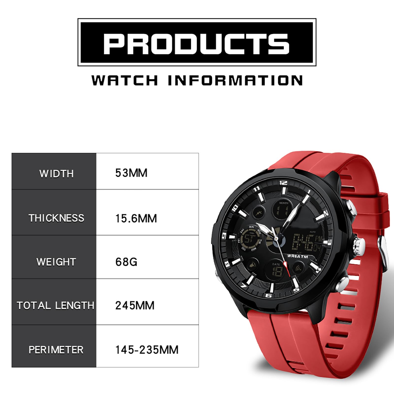 findtime Orologio sportivo digitale da uomo, impermeabile, sveglia, cronometro, snooze, luce notturna, avvisi orari, cinturino in silicone, orologio militare per palestra, nuoto, corsa, uso quotidiano