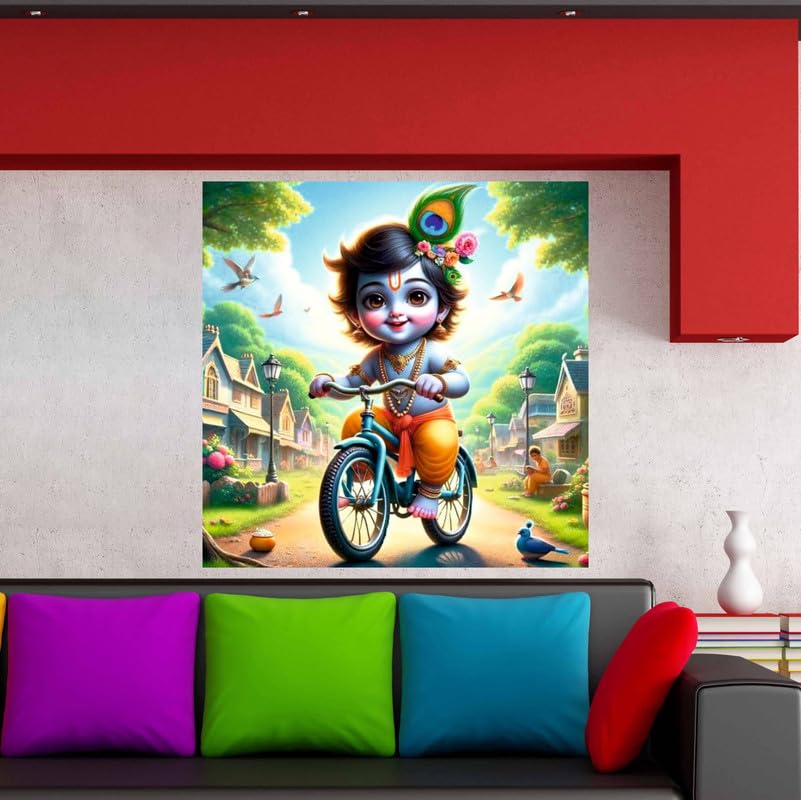 Image of British Terminal Cute little Bal Gopal Baby God Krishna| Kanha Ji | Laddu Lord Makhan Chor Painting Religious Poster for Pregnant Women for wall (matt thin vinyl,sticker,multicolor,unframed)| bj71