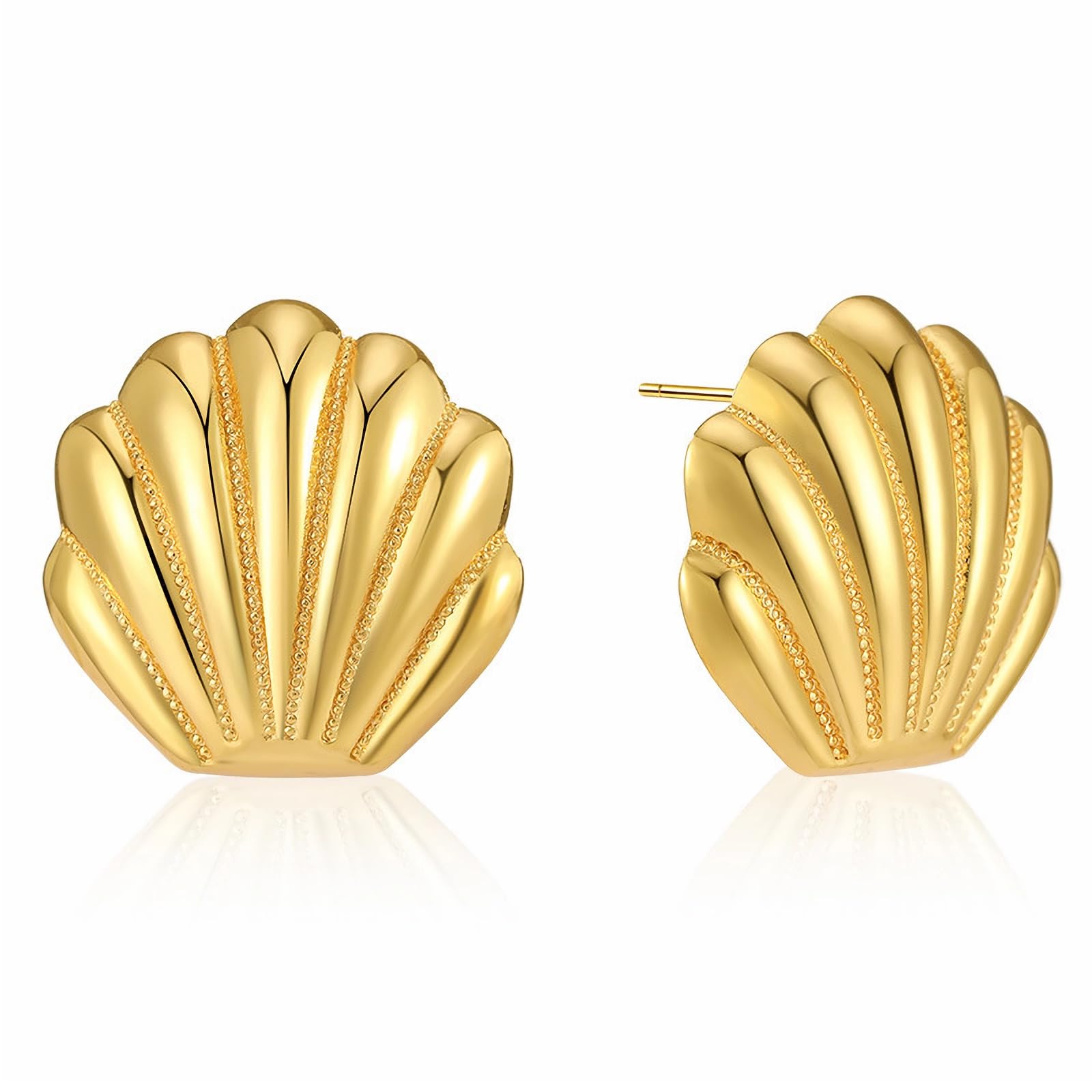 Orecchini Donna A Conchiglia Oro 14k | Design Boho Geometrico Onde Oceaniche | Leggeri E Alla Moda Per L'Estate - 2