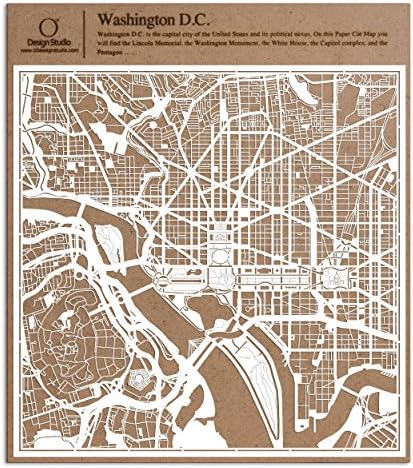 O3 DESIGN STUDIO Washington D.C. Paper Cut Map White 12x12 inches Paper Art