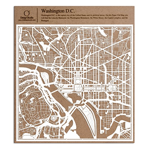 O3 Design Studio Washington D.c. Paper Cut Map White 12X12 Inches Paper Art #TOP2