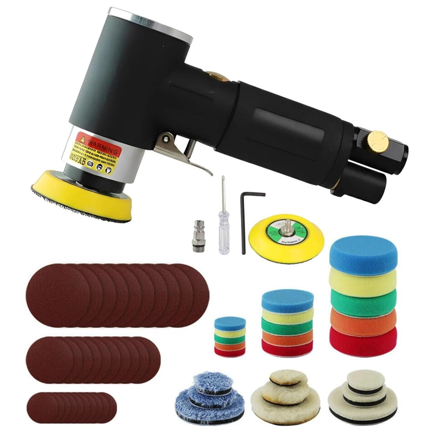 Polishing Machine, 2" 3" Mini Air Sander Kit Dual Action Orbital Polisher Polishing Machine for Car Polishing(SETB)