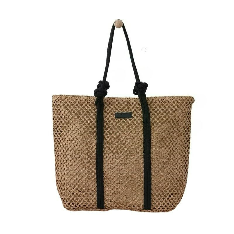 Bolsa De Palha Grande Ombro Casual Estilosa Moda Praia(Marrom alça preta)
