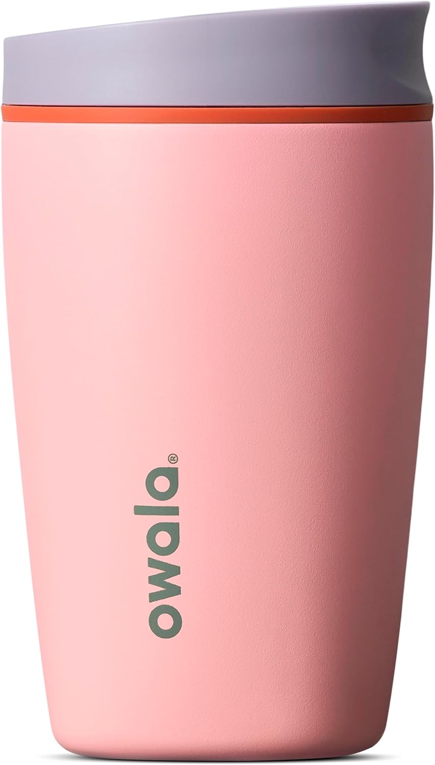 Owala SmoothSip Slider Insulated Stainless Steel Coffee Tumbler, Reusable Iced Coffee Cup, Hot Coffee Travel Mug, BPA Free 12 oz, Sugar High
